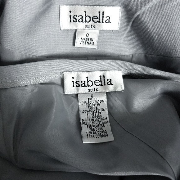 Isabella Light Gray Suit Shawl Collar Belted Jacket & Straight Leg Pants Size 8 - Picture 7 of 7